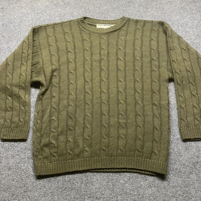 VTG Eric Rhodes Cable Knit Sweater Mens XL Green Pullover Preppy Fisherman USA