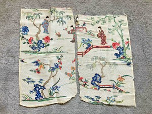 Two old Chinese silk gauze panels with figures and landscapes