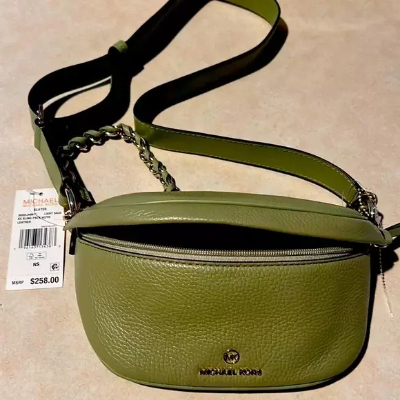 Michael Kors Bags | Nwt. Michael Kors Slater Extra-Small Pebbled Leather Sling Pack Olive | Color: Green | Size: Os | Daryastetsiuk's Closet