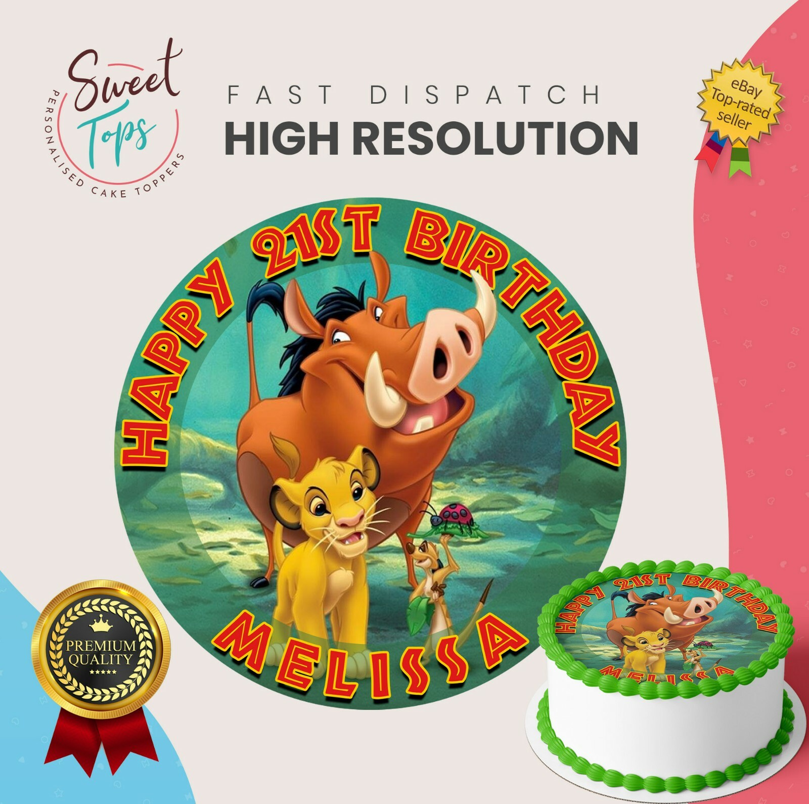 Lion King Edible Round Birthday Cake Topper Decoration Personalised Ebay