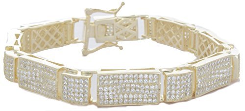 Sterling Silver Mens Gold-Tone Cz Cubic Zirconium Fancy Link Bracelet MGB5 42890₽