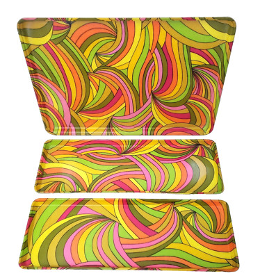 Retro Swirl 1960s Colorful Rectangular Fiberglass Tray Set  of 3 MFG Tray Co