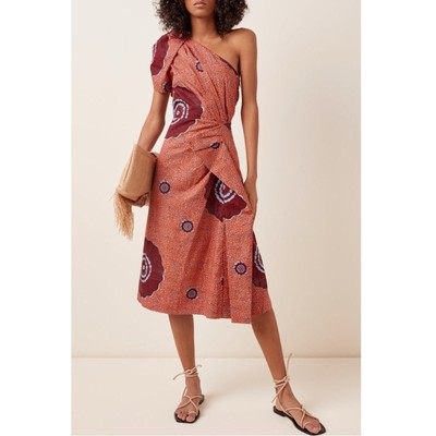 ULLA JOHNSON Idra One Shoulder Sand Dollar Print Dress Size 0