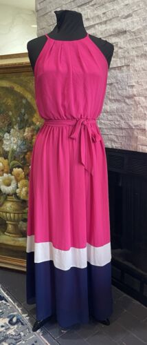 IZ Byer Long Pink Maxi Dress Halter Belted Size Medium