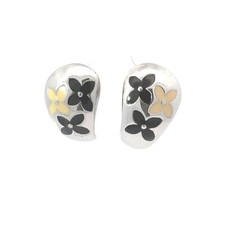 Stud Enamel 3-Flower Earrings 925 Sterling Silver 3/4in for Women