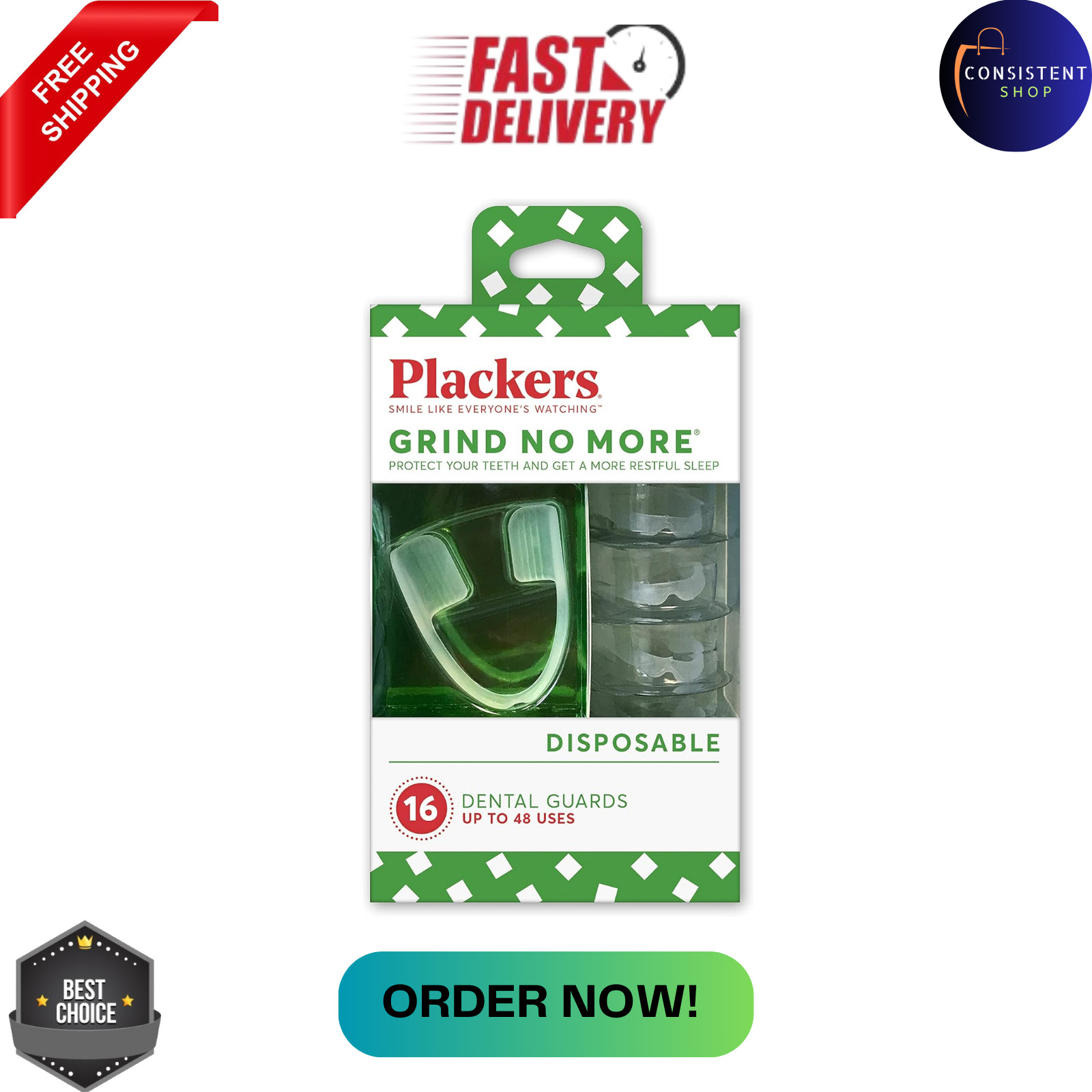 Plackers Grind No More Night Guard, Nighttime Protection for Teeth, BPA Free, to
