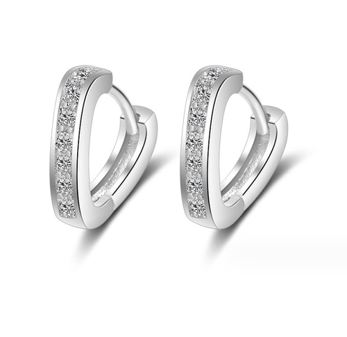 Women 925 Sterling Silver Plated CZ Heart Huggie Hoop 15mm/10mm Earrings PE62 - Picture 2 of 4