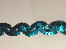 Teal Scalloped Sequin Trim 1" Wide Non Stretch Metallic Embellishment, Costume