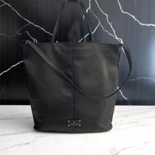 London Fog Laura Large Tote Bag Black Vegan Leather Shoulder Purse