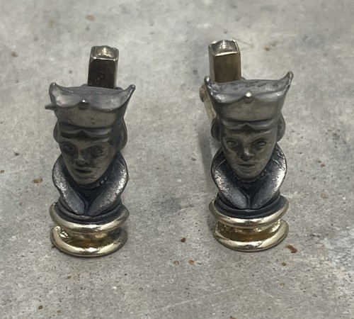 King Head Crown Pewter Cufflinks Jewelers Prince 1” Two Tone Gold & Silver Vtg