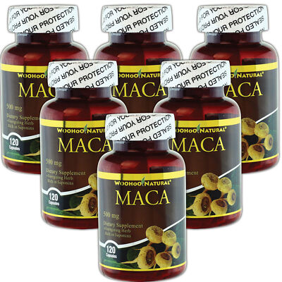6 x WooHoo Natural  Maca 500 mg 120 Caps Energizing Herb Rich in Saponins