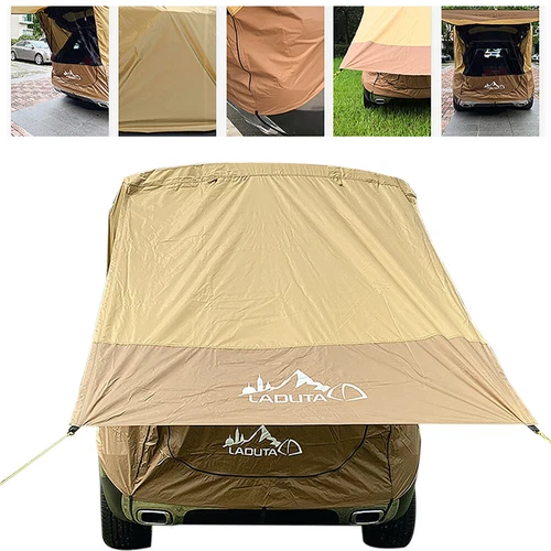 Outdoor Tailgate Tent Awning For SUV Truck Camping Travel Sunshade Canopy Brown