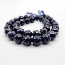 AAA Quality 8mm Faceted Round Sapphire Beads 13"  Natural Dark Blue Gemstone