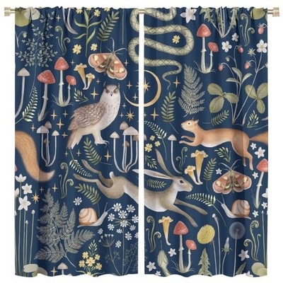 Fairy Forest Curtains, Woodland Wildlife Owl Squirrel Print Blackout Window D...