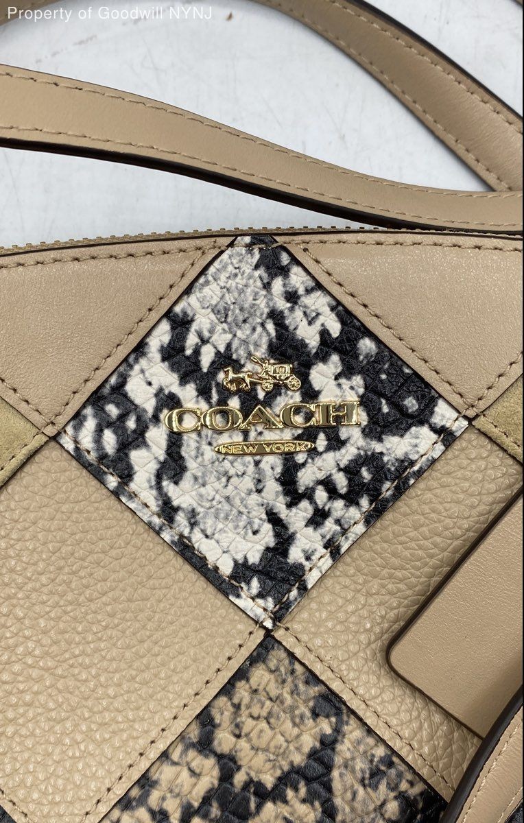 Coach Beige Leather Snakeskin Patchwork Tote Shou… - image 3