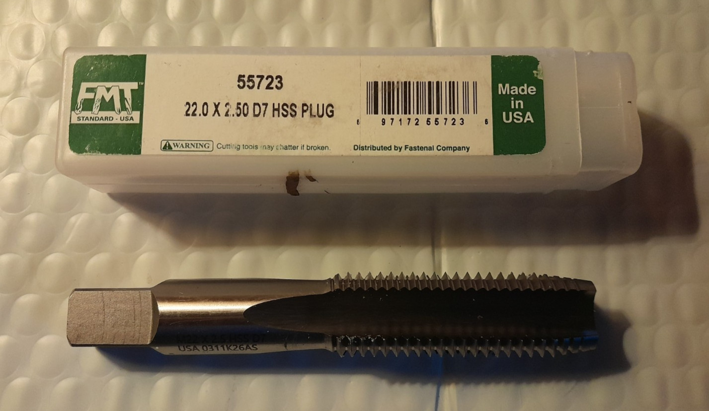 M22-2.5 HSS 4 Flute Bright D7 Square Plug Hand Tap USA MADE