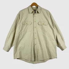 VTG LL Bean Men's Large Reg Beige Tan Heavyweight Button Up Long Sleeve Shirt