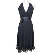 NWT $298  TADASHI Silk Chiffon Pleated Sz 10 Halter Dress Elegant Audrey Hepburn