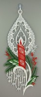 Fensterbild Weihnachten Spitze Fensterdekoration Plauener Stickerei Kerze Silber