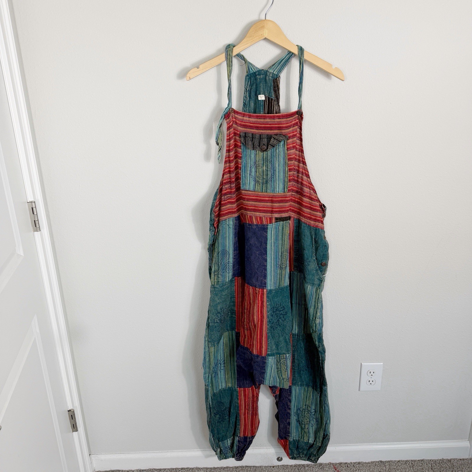 Multicolor Patchwork Jumpsuit Romper Overalls Fes… - image 1