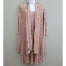 R M Richards Women 16 Dress Jacket Set Rose Gold Metallic Crinkle Shimmer 2pc