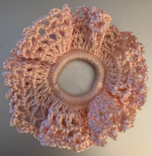 Crochet Lacey Boho Hair Scrunchie LIGHT PINK Cotton