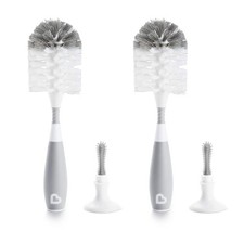 Baby Bottle Brush Set with Suction Cup Base 2-Pack Gray Feeding Cleaning Tool