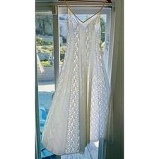 Vintage 60s Olga 9648 Ivory Lace Full Sweep Nightgown Size Medium Sheer Romantic