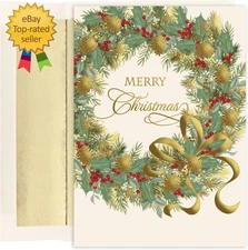 Holiday Collection Premium 15-Count Boxed Embossed Christmas Cards with Foil