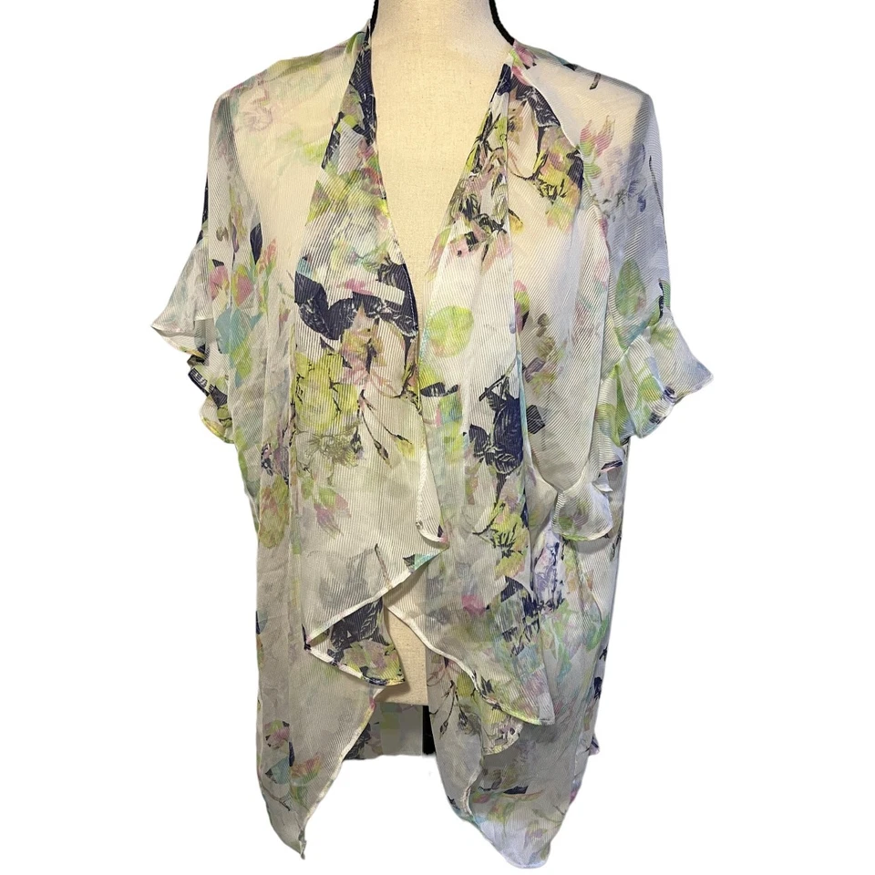 Para mujeres BCBG Generation Sheer Shrug Kimono Envolvente Blanco Floral XS/S Foto 2 de 4