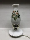 VTG Milk Glass Hand Painted Floral Hurricane Vanity Table Lamp Trinket Tray