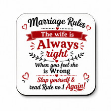 Marriage Rules Funny Coaster Novelty Drink Coaster Husband Wife Wedding Gift UK