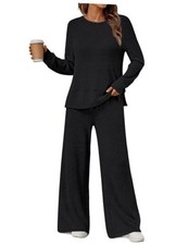 2 Piece Lounge Sets Matching Fall Outfits Pajamas Casual Travel Medium Black
