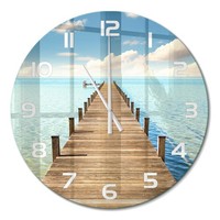 Runde Wanduhr Aus GehäRtetem Glas FüR WohnräUme Holzsteg WeißE Zeiger Fi60 Cm