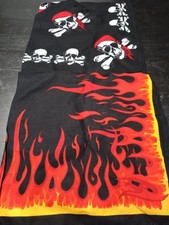 Pirate SKULL CROSSBONES Bandana  20" x 20" Black White Red  Fire Flames Scarfs