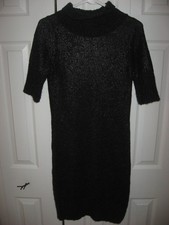Womens NWOT Charcoal Black VERA WANG Wool Blend Knit Turtleneck Sweater Dress XS