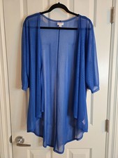 EUC S Lularoe Shirley Kimono Blue Sheer Faint Geometric Pattern