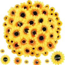 50PCS Clip-On Artificial Sunflowers Faux Silk Yellow Flowers for DIY Crafts