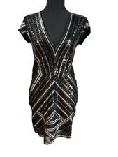 Black & Silver Sequin Cocktail Club Hoco Party Concert Mini Dress SZ Small