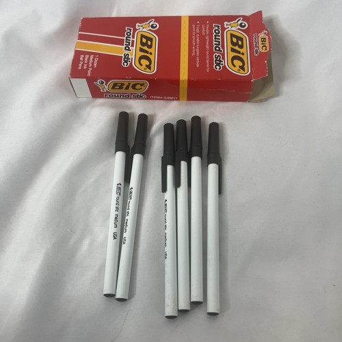 Penne a sfera Stic rotonde Bic vintage 1987 punta fine inchiostro nero scatola aperta da 6 - Foto 6 di 6