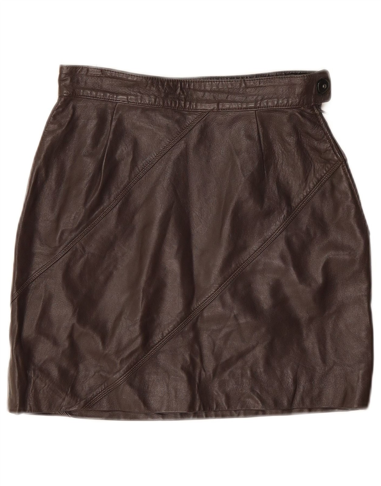 Vintage Womens Mini Leather Skirt W24 XS Brown DL08