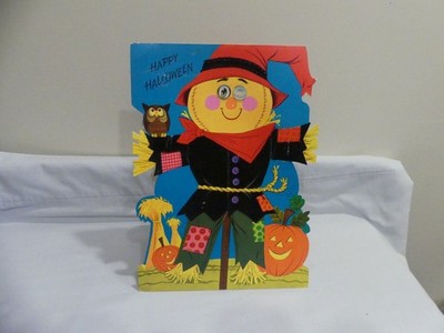 Vintage 13'' Rust Craft Halloween Stand Up Card-Flocked Scarecrow  - Unused