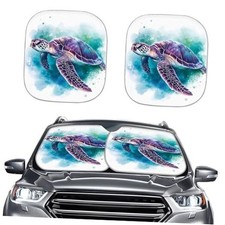 Windshield Sunshade 2 Piece Front Protector Folding Car Sun Visor Sea Turtle