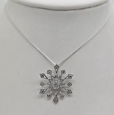 18" GENUINE DIAMOND STERLING SILVER SNOWFLAKE PENDANT NECKLACE WINTER SNOW FLAKE