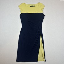 Ralph Lauren Green Label Sz 10 Navy Blue & Yellow Colorblock Dress w/ Ruching