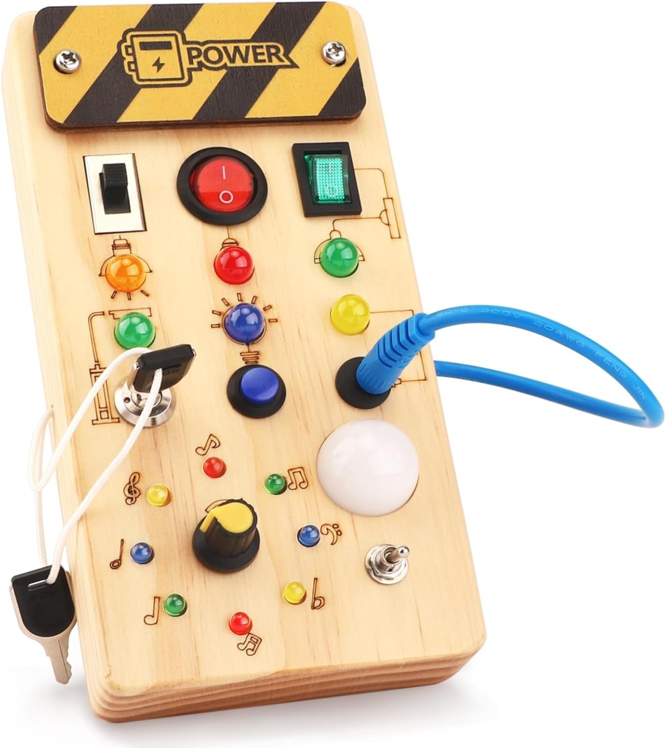 Sensorisches Lernspielzeug aus Holz mit LED Lichtern, Busy Board für Kleinkinder