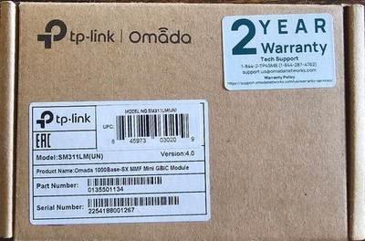 New, Sealed TP-Link Omada 1000Base-SX MMF Mini GBIC SFP Module (SM311LM)