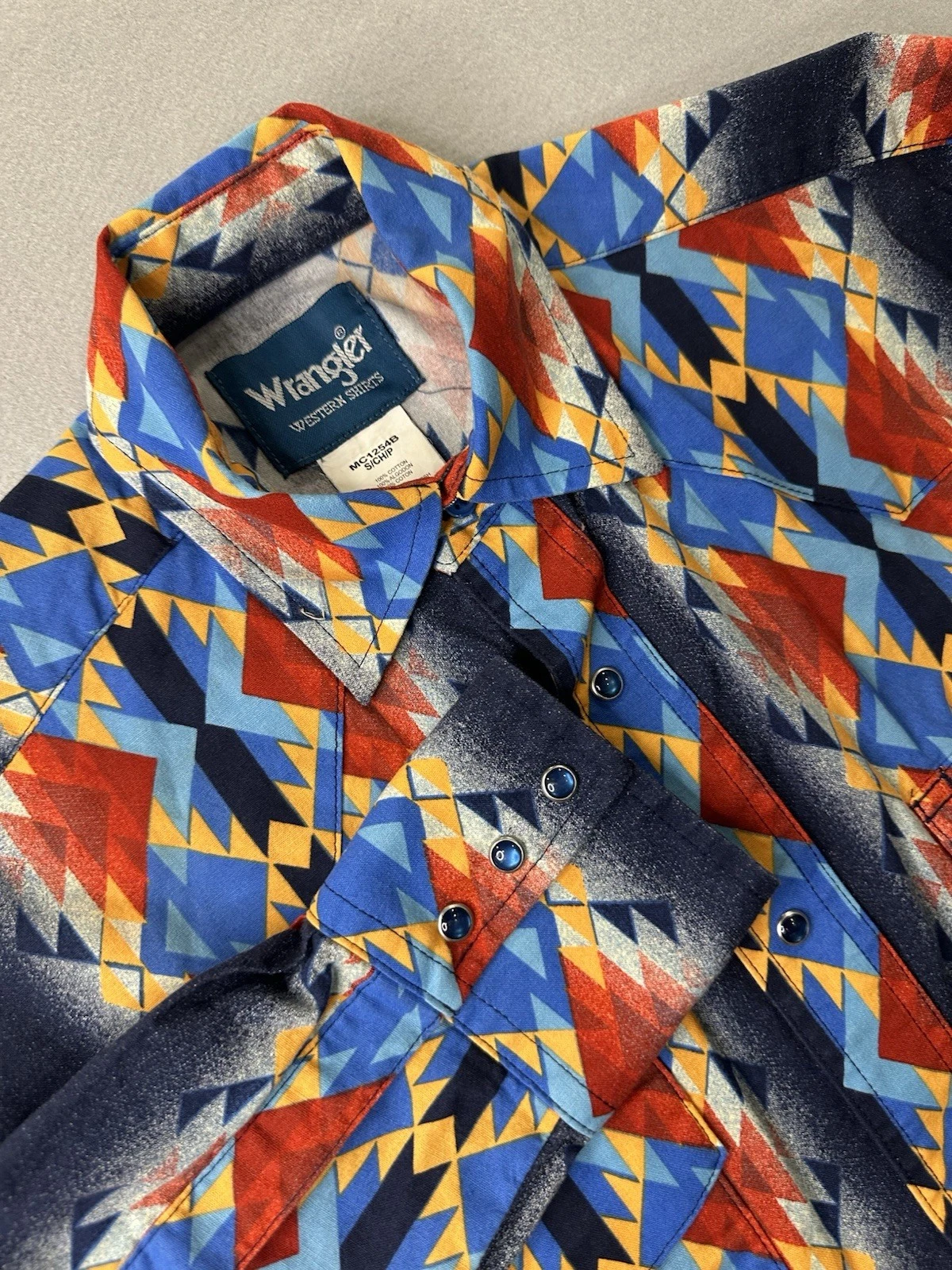 Vtg Wrangler Western Pearl Snap Shirt Small Aztec Geometric Tribal Cotton Cowboy
