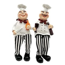 Set of 2 Home Kitchen Decor Chef Figurines Bread & Wine Chef With Bread & Wine