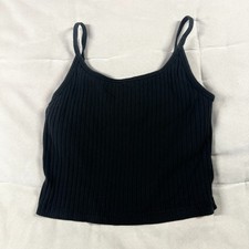 Old Navy Black Womens S Built In Bra Ribbed Knit Adjustable Straps Cropped Top